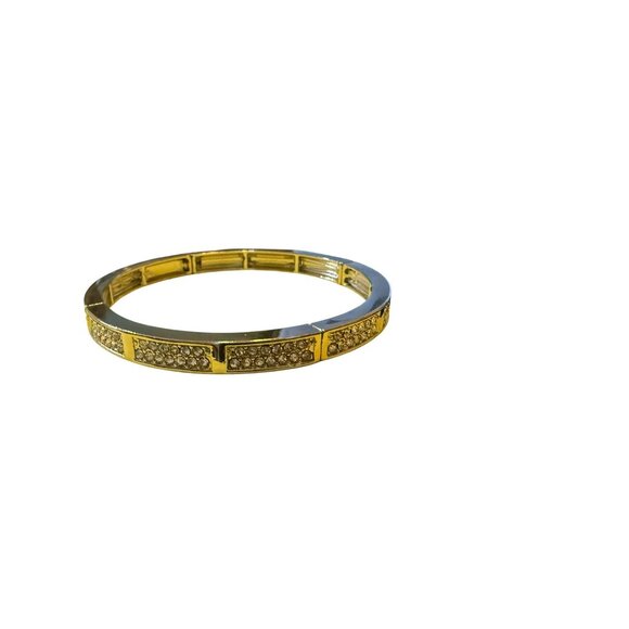 Silver-Tone Hinged Bangle Bracelet With Rhinestone Accents Party Rave Formal - Picture 1 of 6